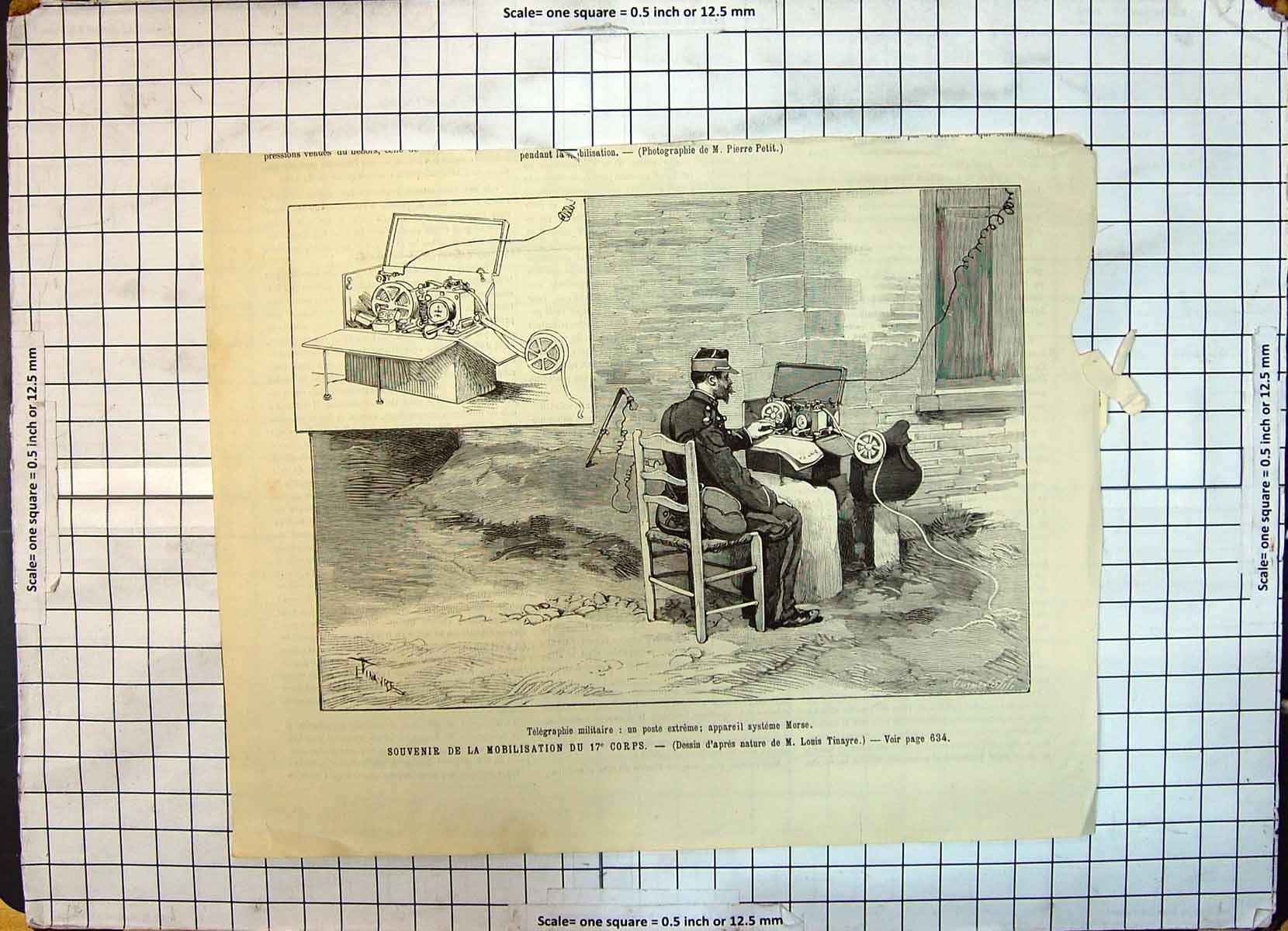 Antique Old Print Souvenir Mobilisation Corps Military Telegraph Morse Code
