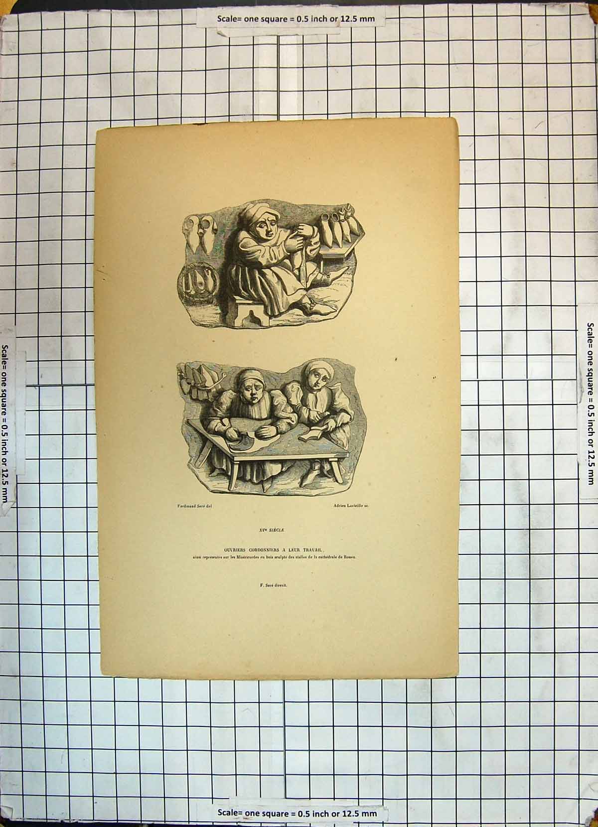 Antique Old Print Ouvriers Cordonniers Leur Travail Ladies Industry Sculpture