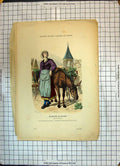 Antique Old Print Colour Marchande Legumes Lady Donkey Costumes Paris France