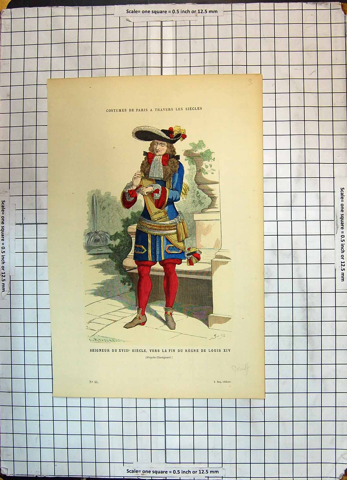Antique Print Colour Costumes Paris Seigneur Siecle Regne Louis Chevignard