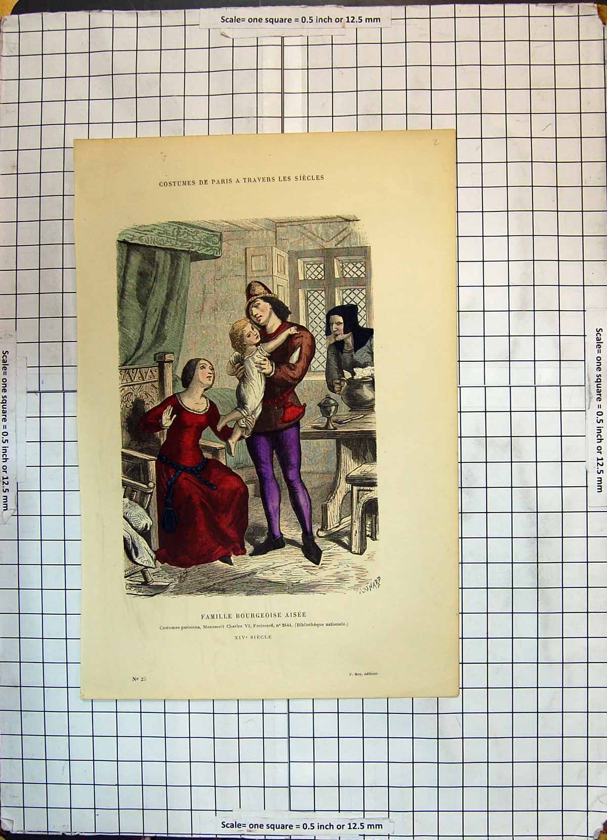 Antique Print Colour Famille Bourgeoise Aisee Family Costumes Paris France