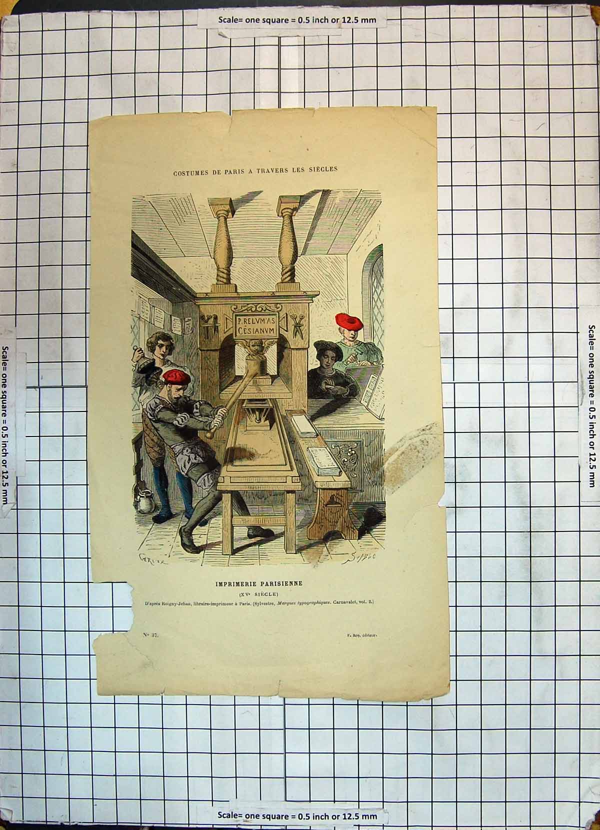 Original Old Antique Print Colour Imprimerie Parisienne Costumes Paris Siecle