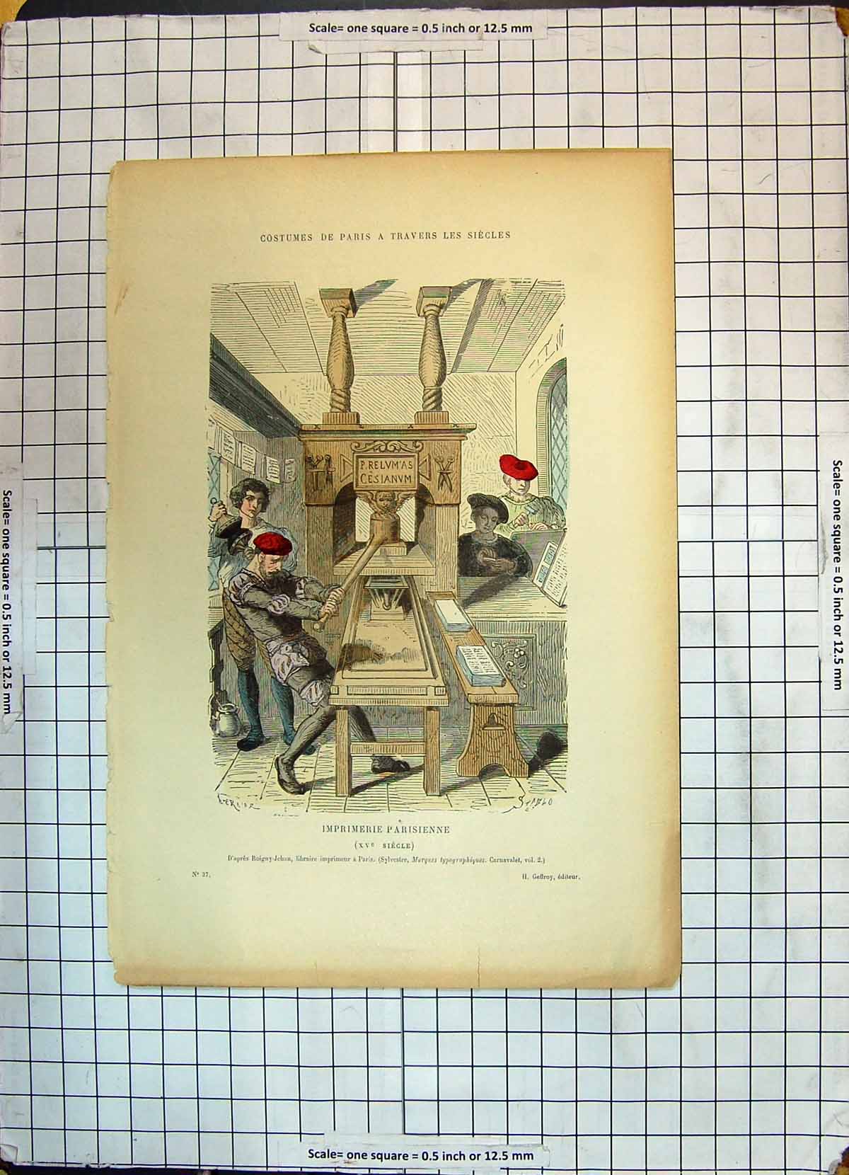 Antique Old Print Colour Imprimerie Parisienne Costumes Paris Siecle Library