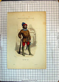 Antique Old Print Colour Portrait Geolier Man Costumes Paris Travers Siecles
