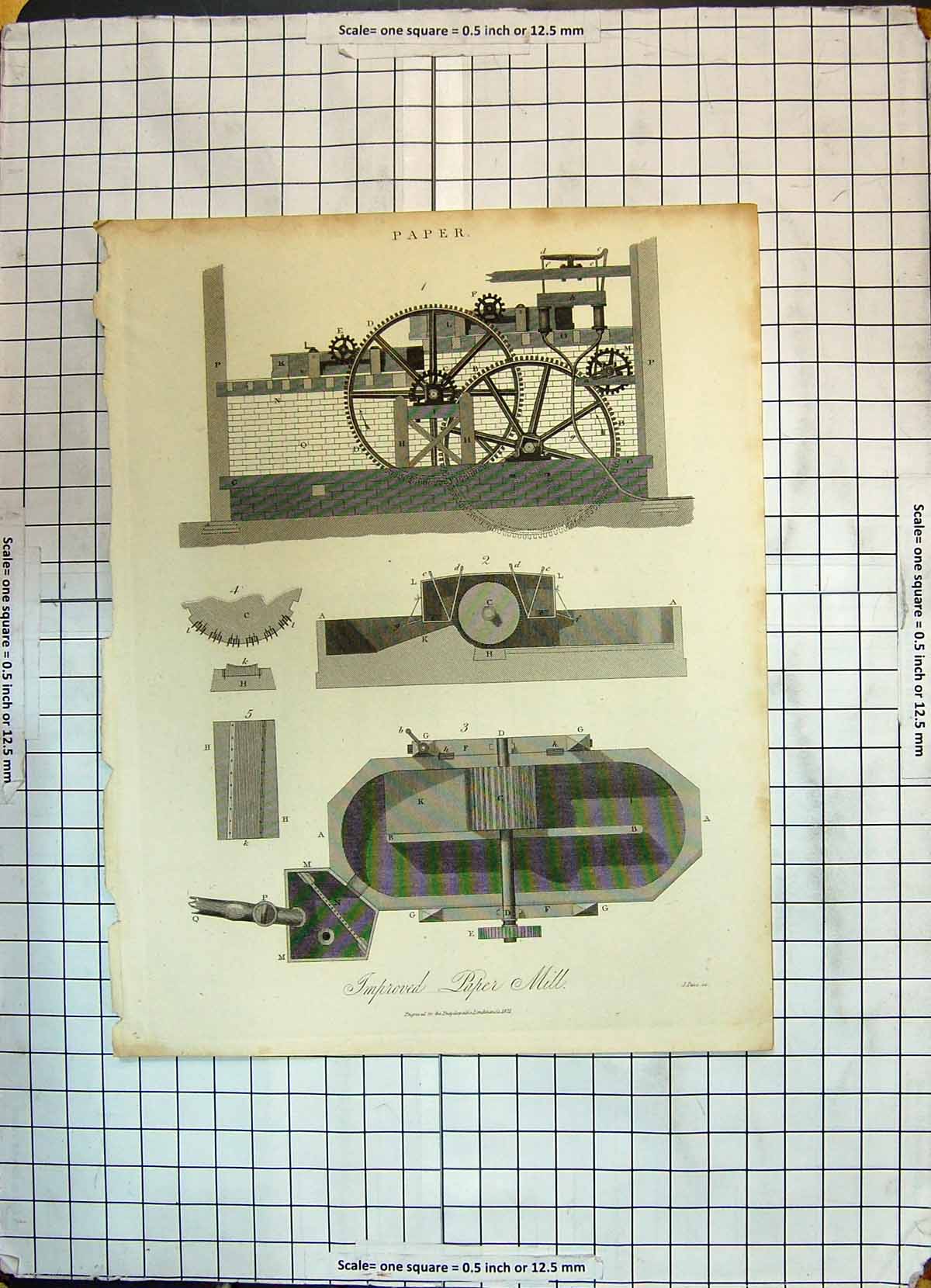 Original Old Antique Print Paper Machinery Improved Mill 1872 19th