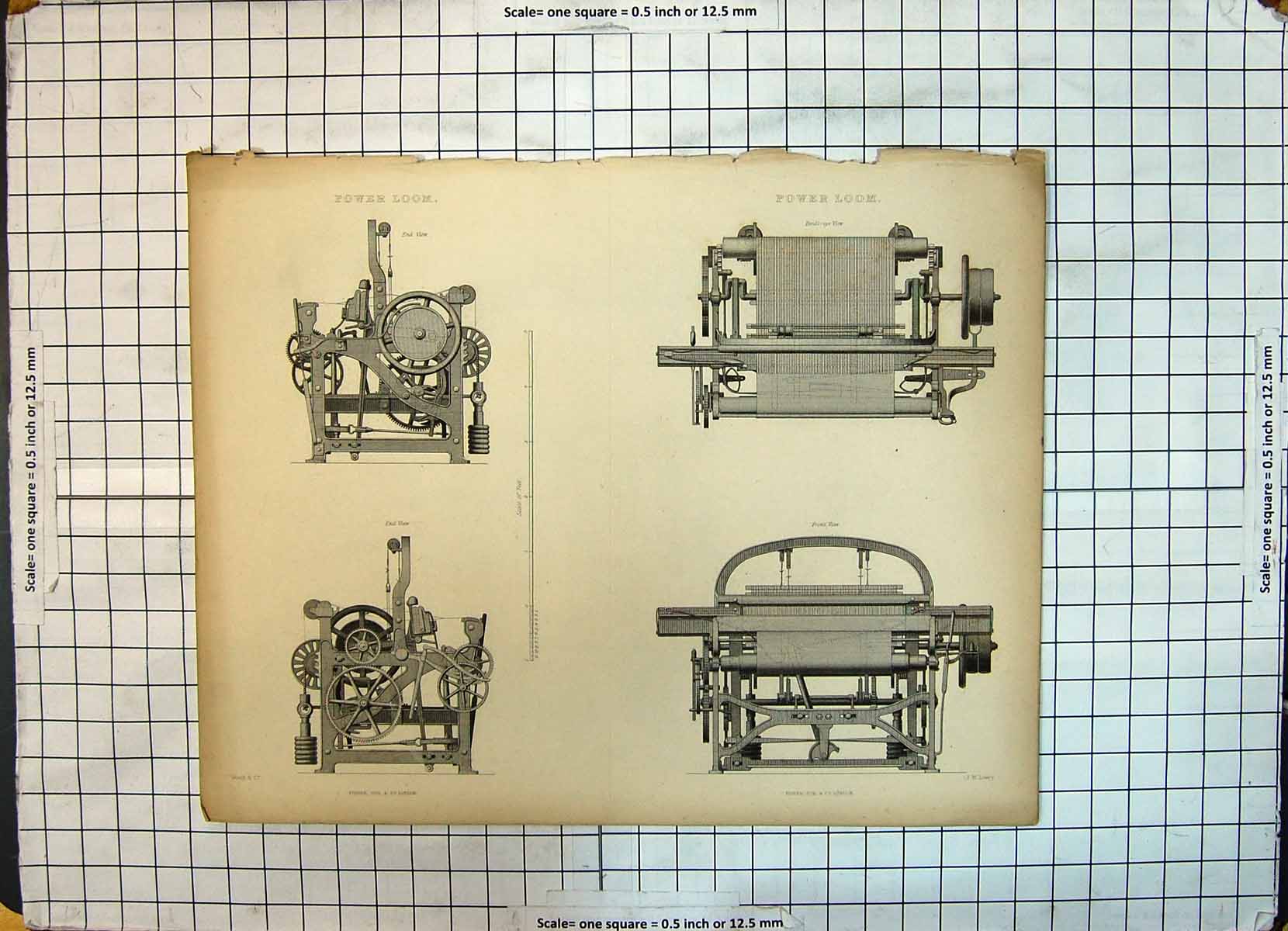 Original Old Antique Print Power Loom Machinery Fisher London Lowry