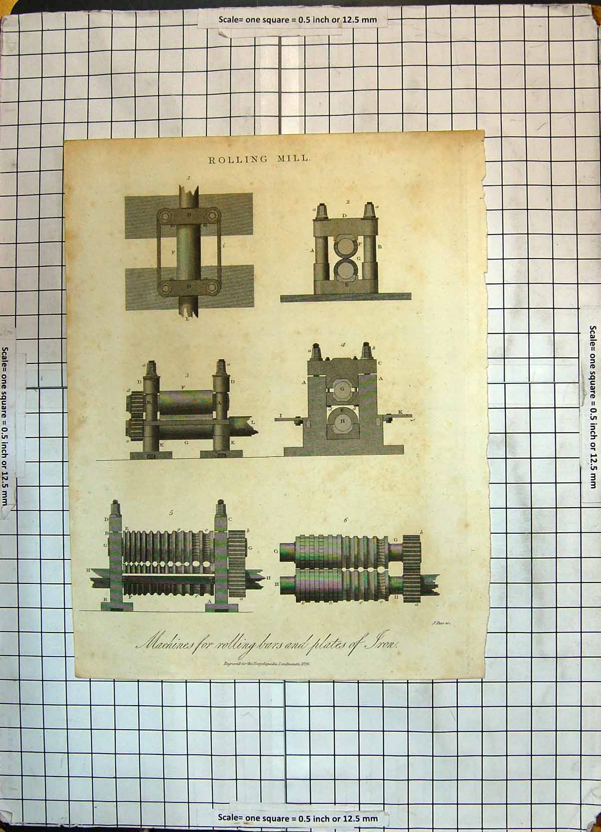 Original Old Antique Print Rolling Mill Machinery Bars Plates Iron 1826 19th