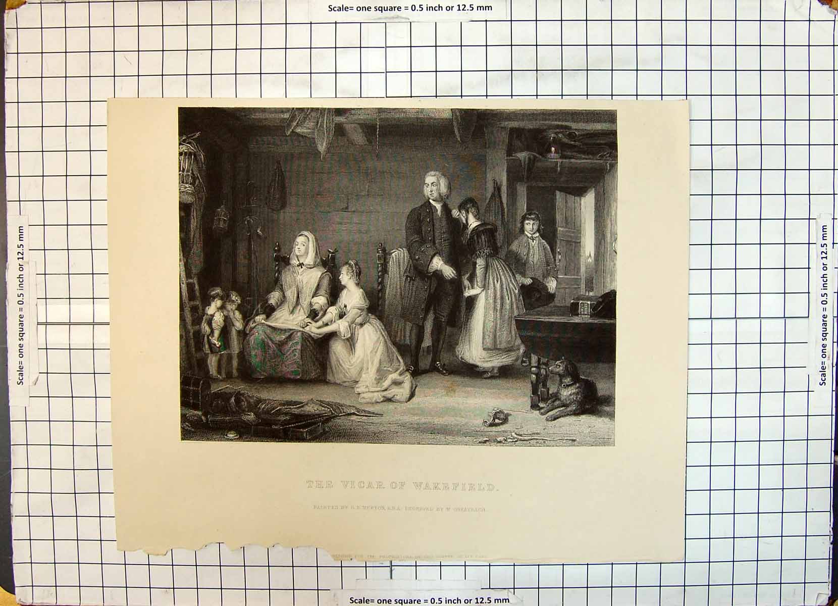 Original Old Antique Print Vicar Wakefield Family Home Sorrow Newton Greatbach