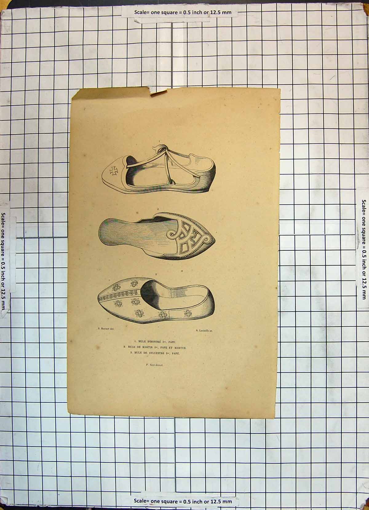 Original Old Antique Print Fashion Shoes Mule D'Honore Martin Sylvestre Pape