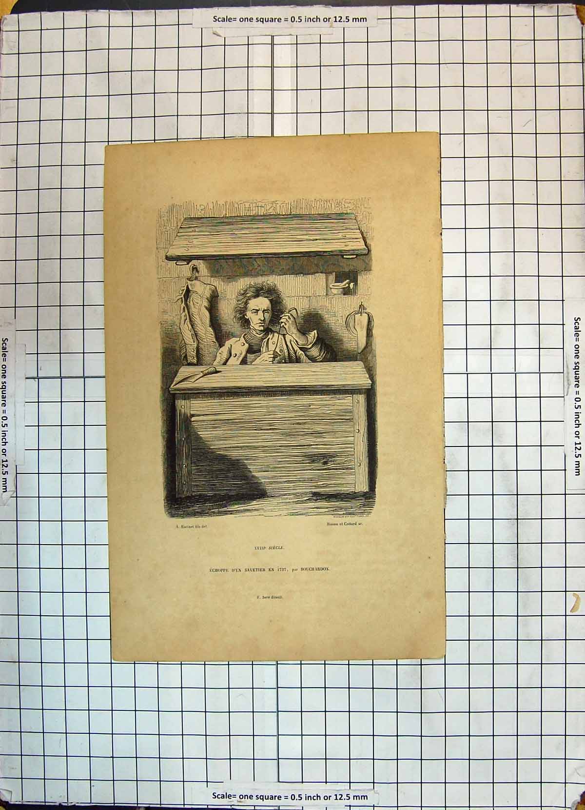 Original Old Antique Print Echoppe D'Un Savetier Bouchardon Racinet Cottard
