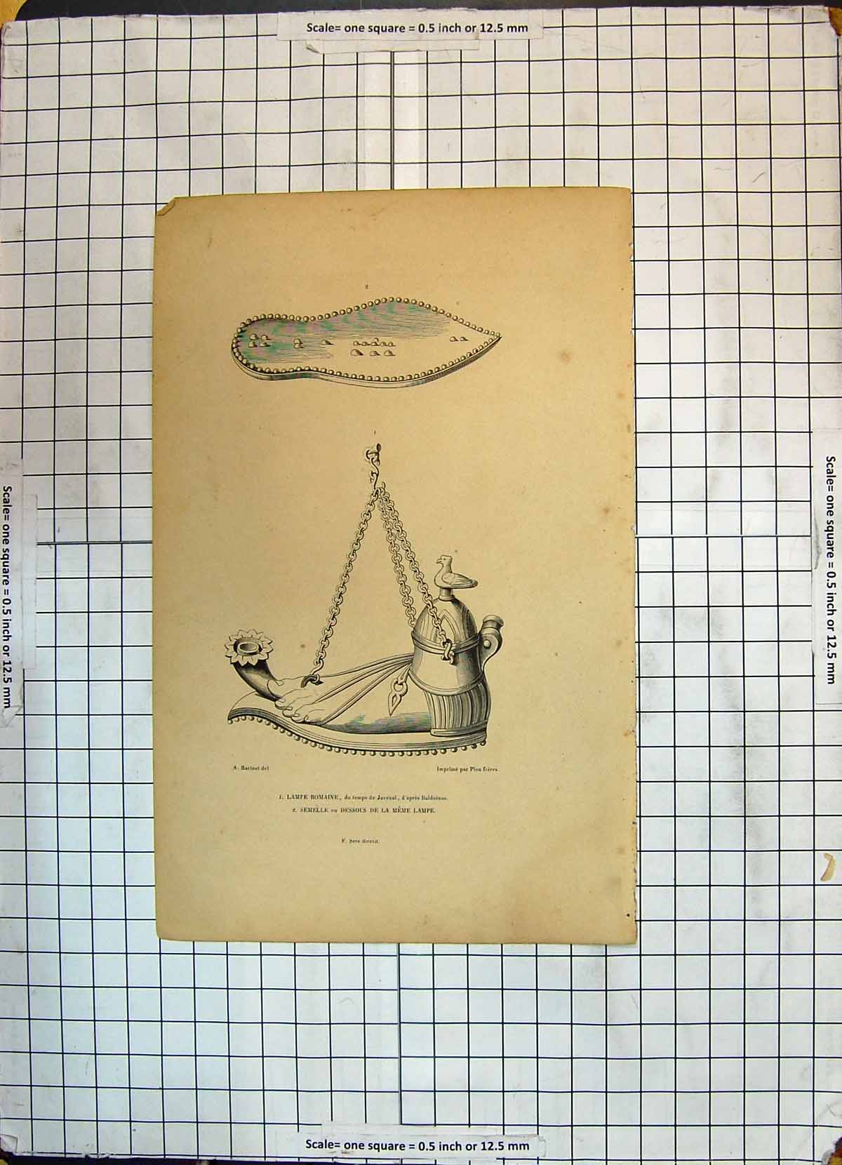 Original Old Antique Print Fashion Shoes Lampe Romaine Semelle Dessous Meme