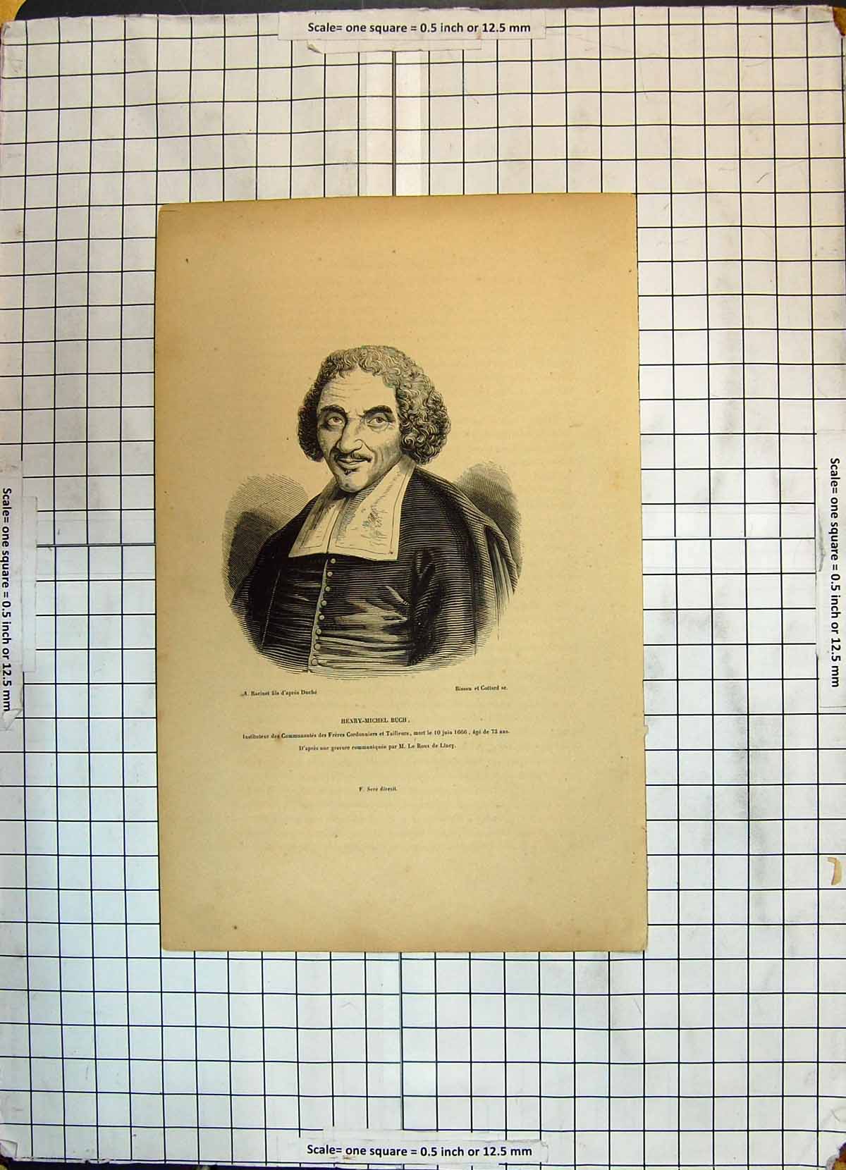 Original Old Antique Print Portrait Henry-Michel Buch Bisson Cottard Victorian