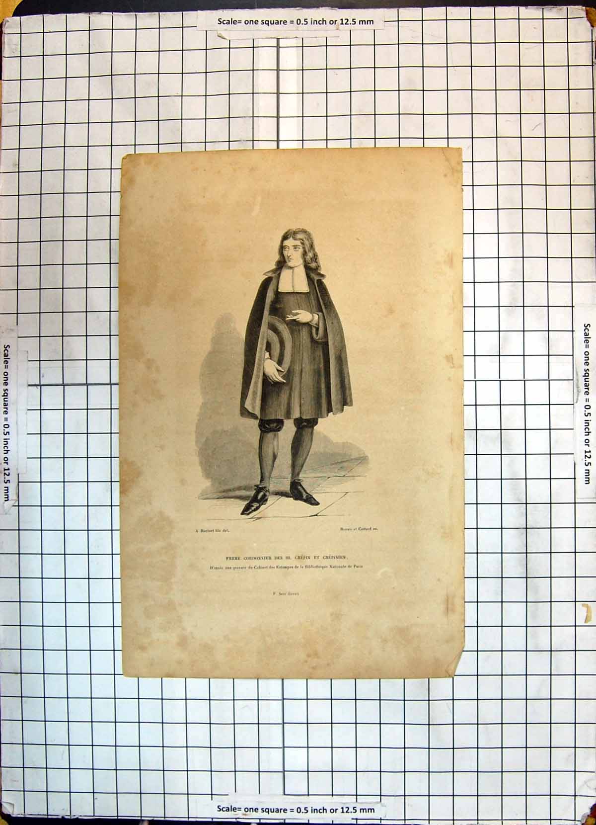 Original Old Antique Print Portrait Frere Cordonnier Grepin Grepinien Cottard