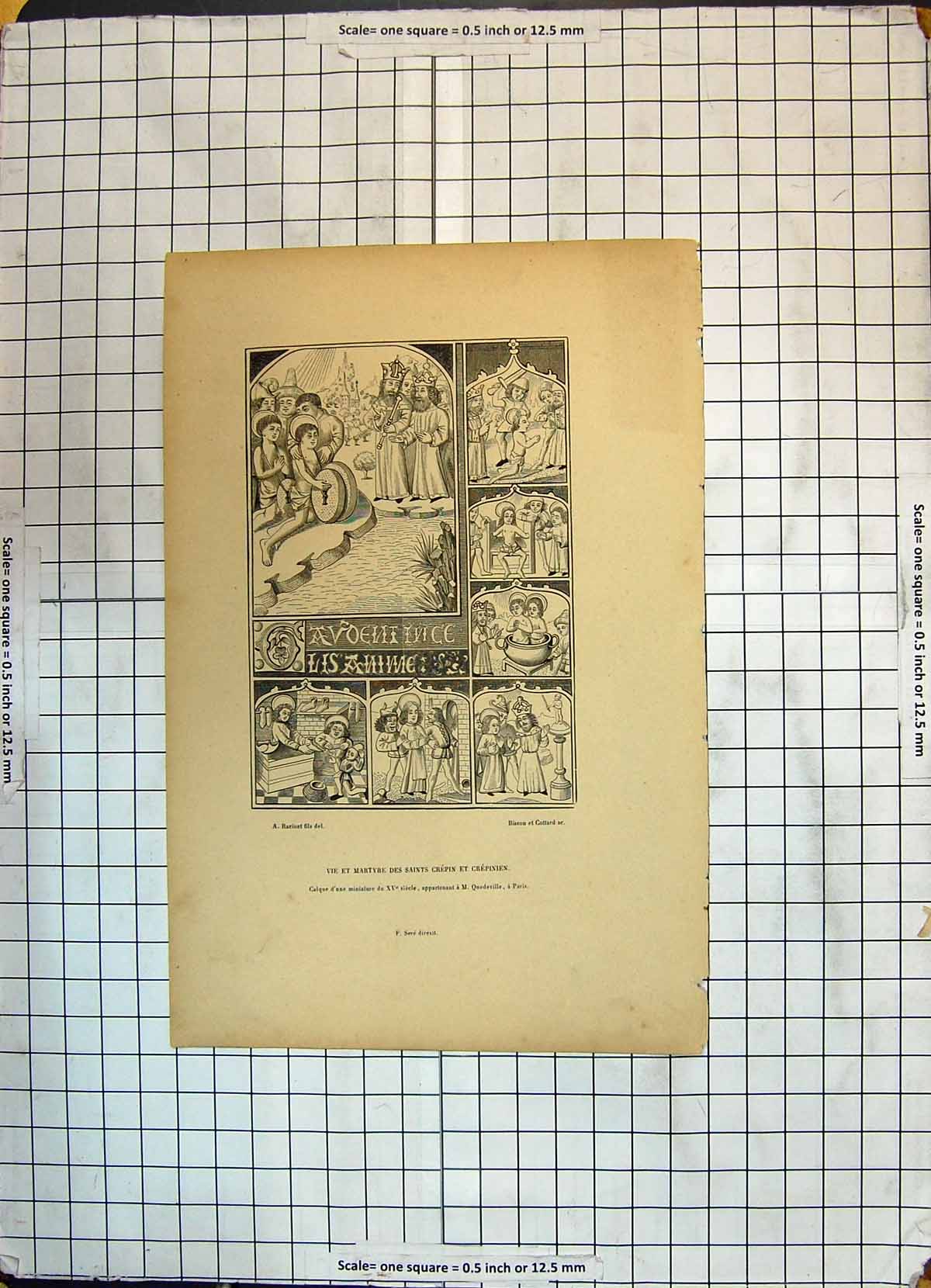 Original Old Antique Print Vie Martyre Des Saints Crepinien People Cottard 20th