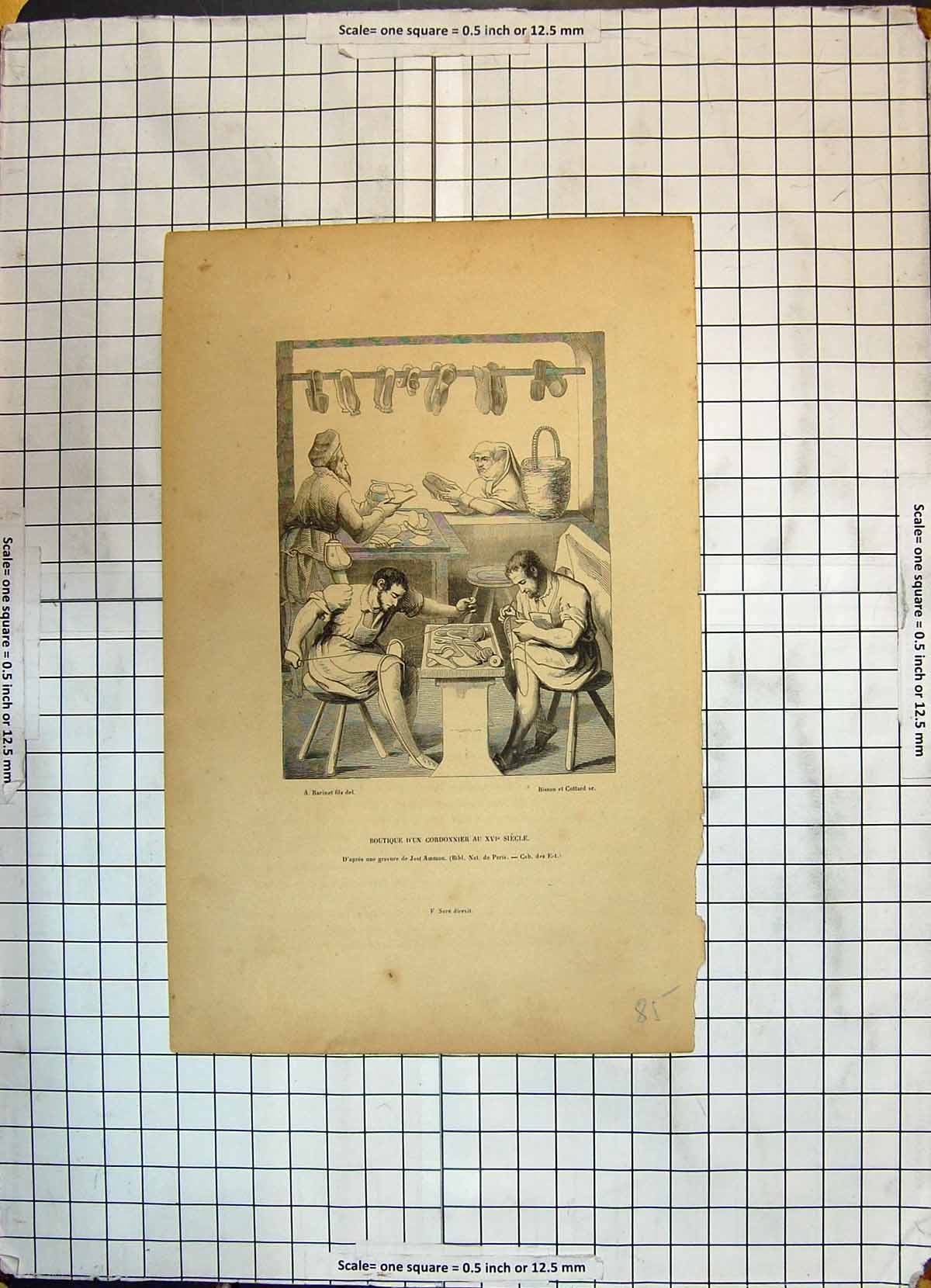 Antique Old Print Boultique D'Un Cordonnier Siegle Men Shoemakers Shoes Men