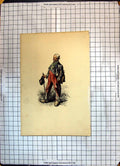 Original Old Antique Print Colour Man Costumes Cloggs Travelling Clothes Stick