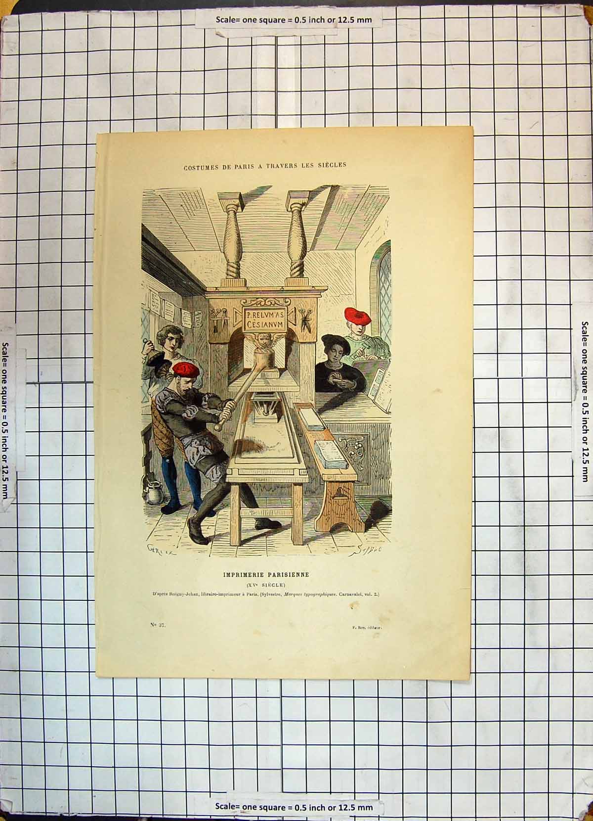 Antique Old Print Colour Costumes Paris Imprimerie Parisienne Men Cesianum