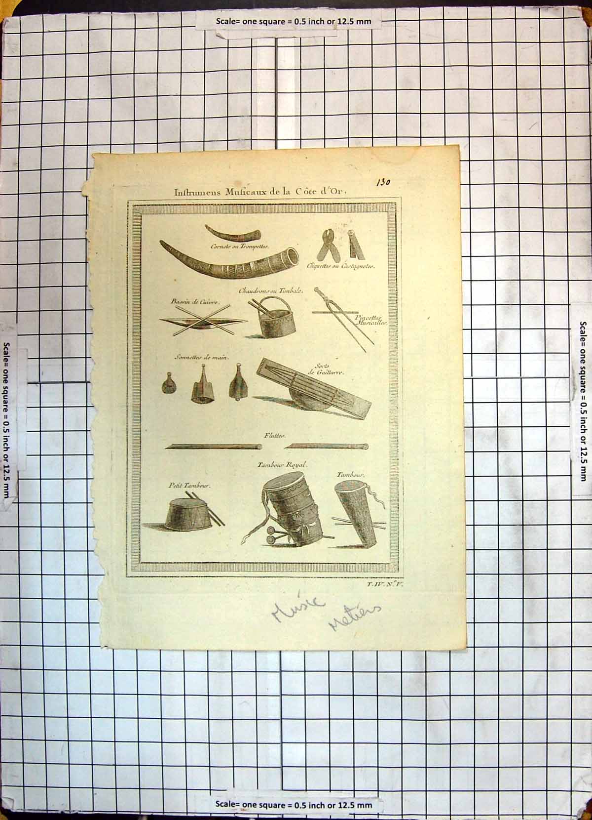 Antique Print Music Instruments Trompettes Tambour Royal Fluttes Cote D'Or