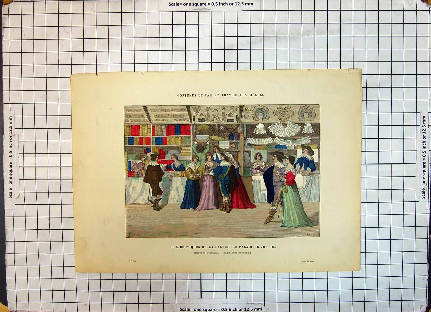 Old Antique Print Colour Costumes Paris Boutiques Galerie Palais Justice
