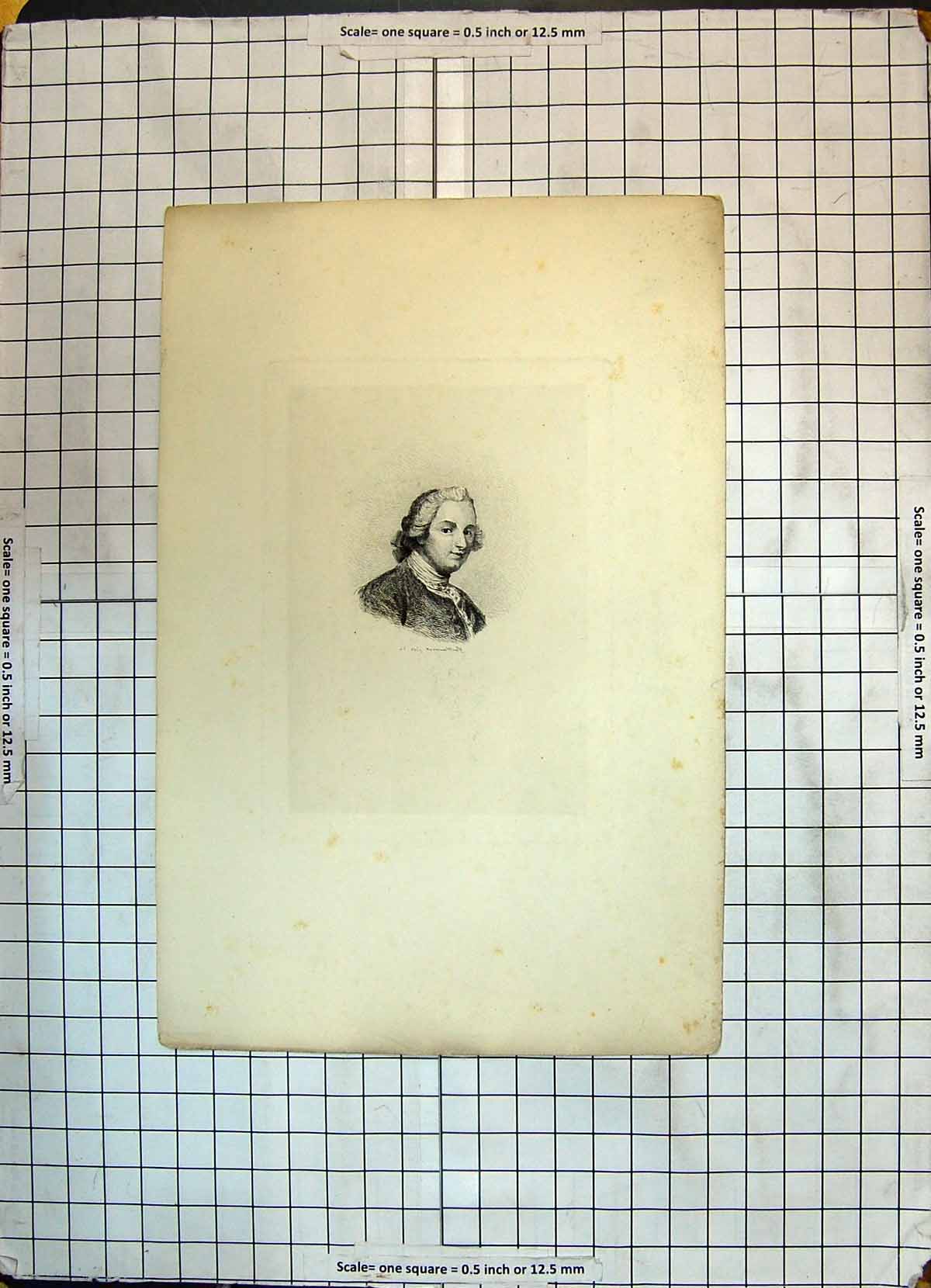 Original Old Antique Print Portrait Man Head People