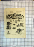 Antique Print Machines War Balista Barbacan Ballium Keep Dungeon Catapulta