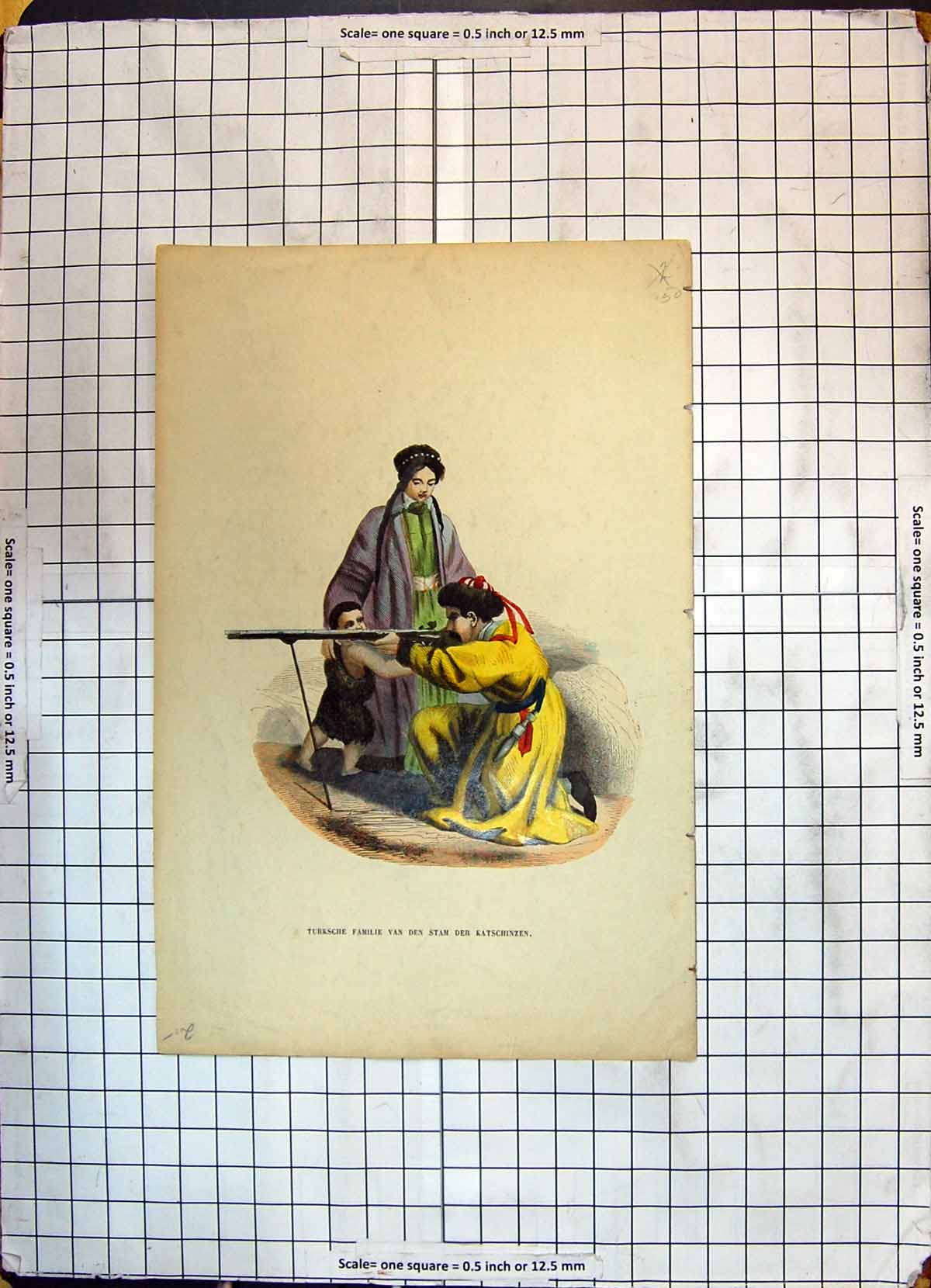 Antique Old Print Turksche Familie Van Den Stam Katschinzen Turkish Family