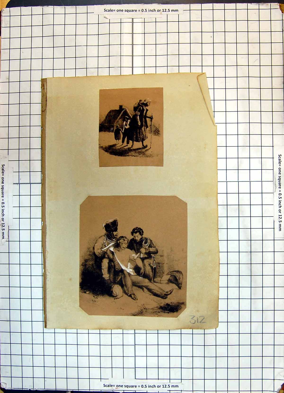 Antique Old Print Poor Family Home Injured War Sier Politician Man Uniform