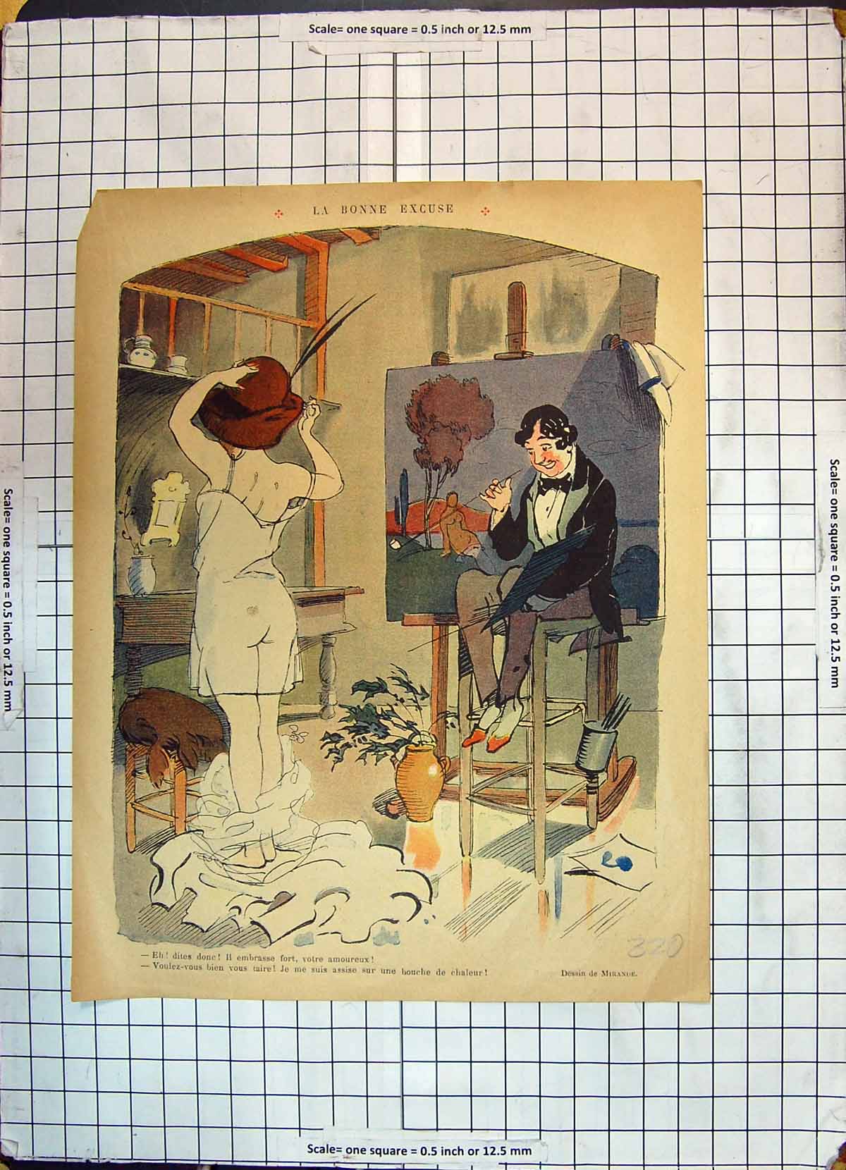 Antique Print Colour Man Artist Studio Beautiful Lady Tailleur Philosophe