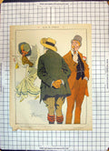 Old Print Colour Men Smoking Pipe Beautiful Lady Theatre Dress Newspaper