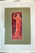 Original Old Antique Print Colour Beautiful Woman Leaves Fashion Dress