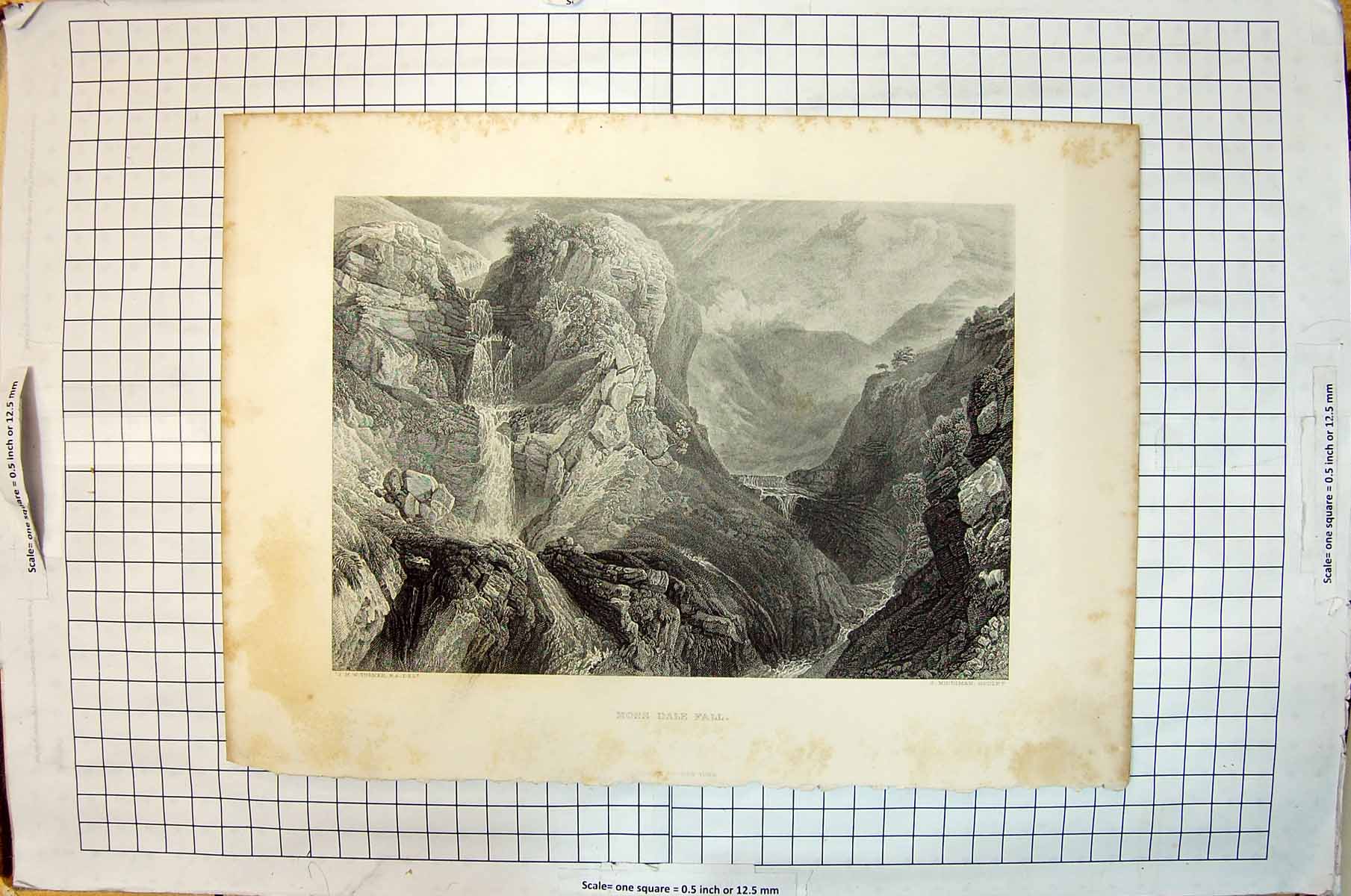 Original Old Antique Print View Moss Dale Fall Mountains Cliffs Middiman Turner