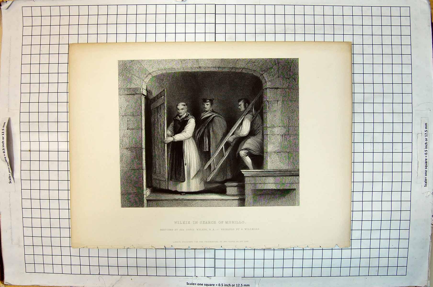 Old Print Scene Wilkie Searching Murillo House Ladder Willmore Engraving