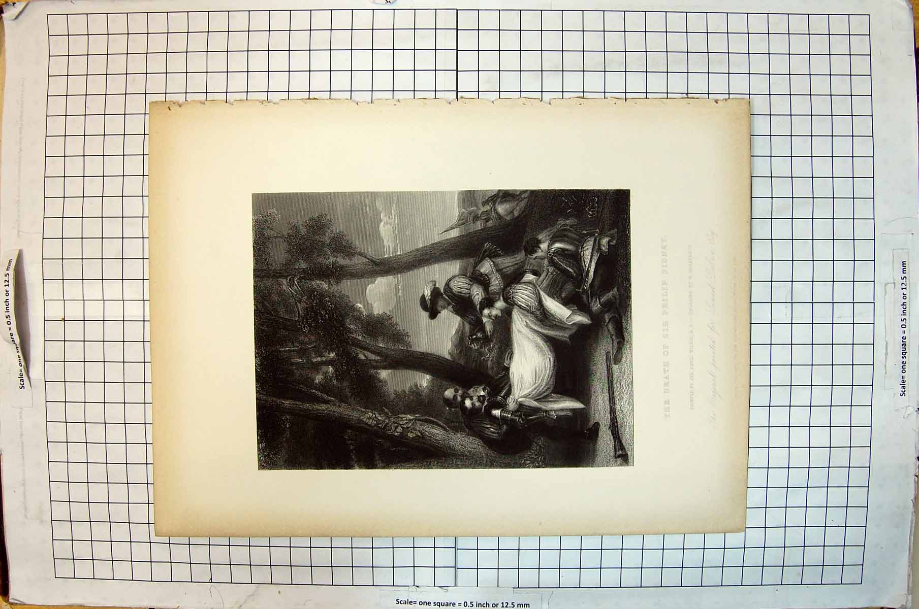 Antique Print Scene Death Sir Philip Sidney Men Under Tree Greatbach Wilkie