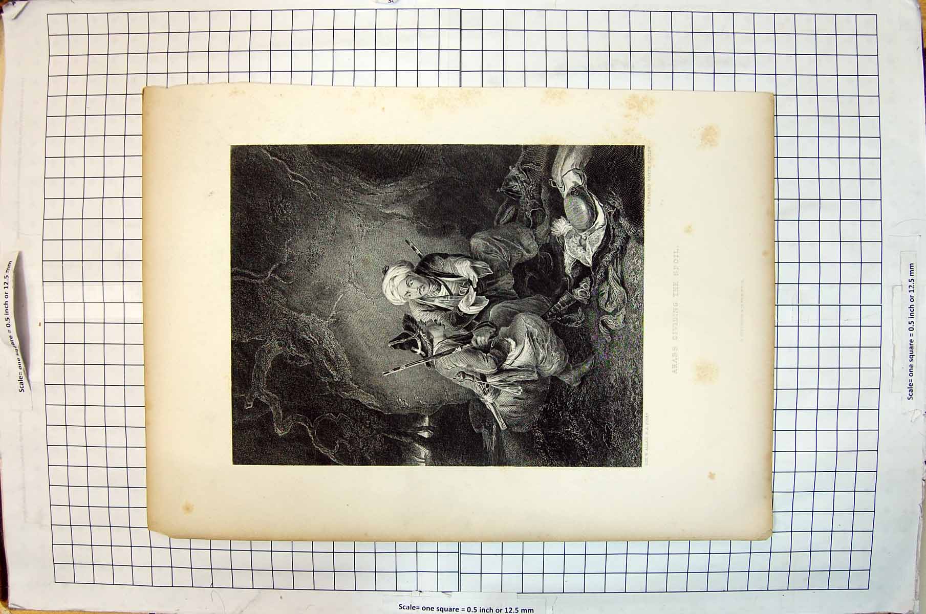 Antique Old Print Arabs Dividing Spoil Men Thieves Talfourd Allan Engraving