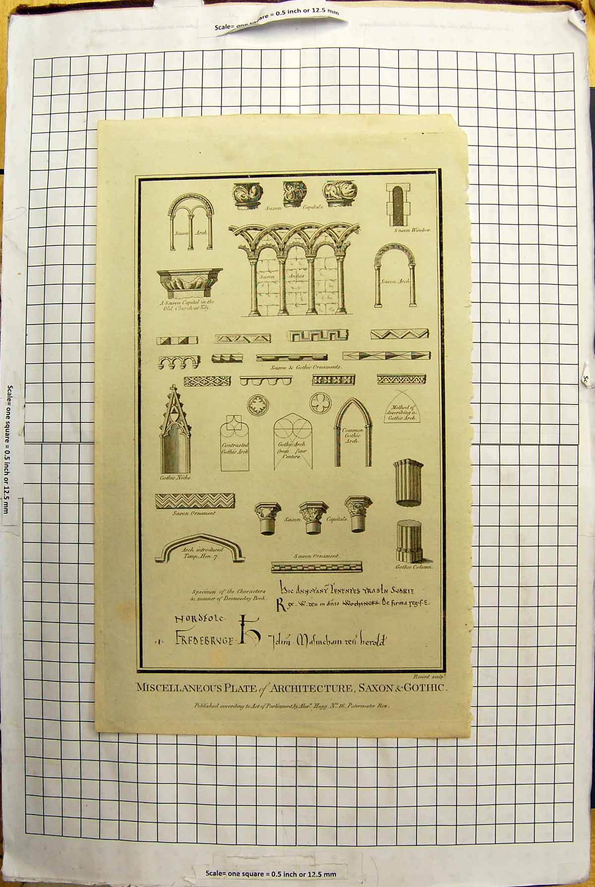 Old Plate Architecture Saxon Gothic Arch Capitals Column Ornament Chu