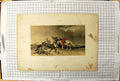 Original Old Antique Print Colour Norman Fisher Family Beach Scene Horse Dog