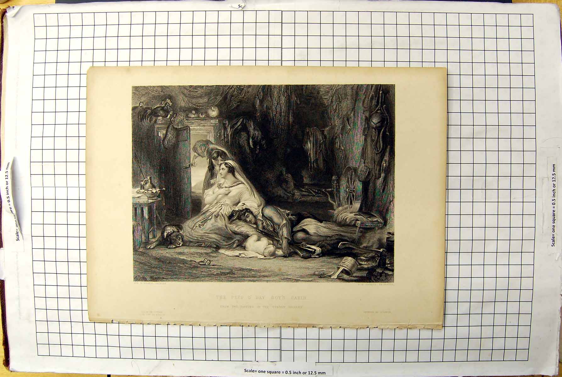 Old Print Engraving Peep Day Boys Cabin Man Sleeping Ladies Sharpe Wilkie