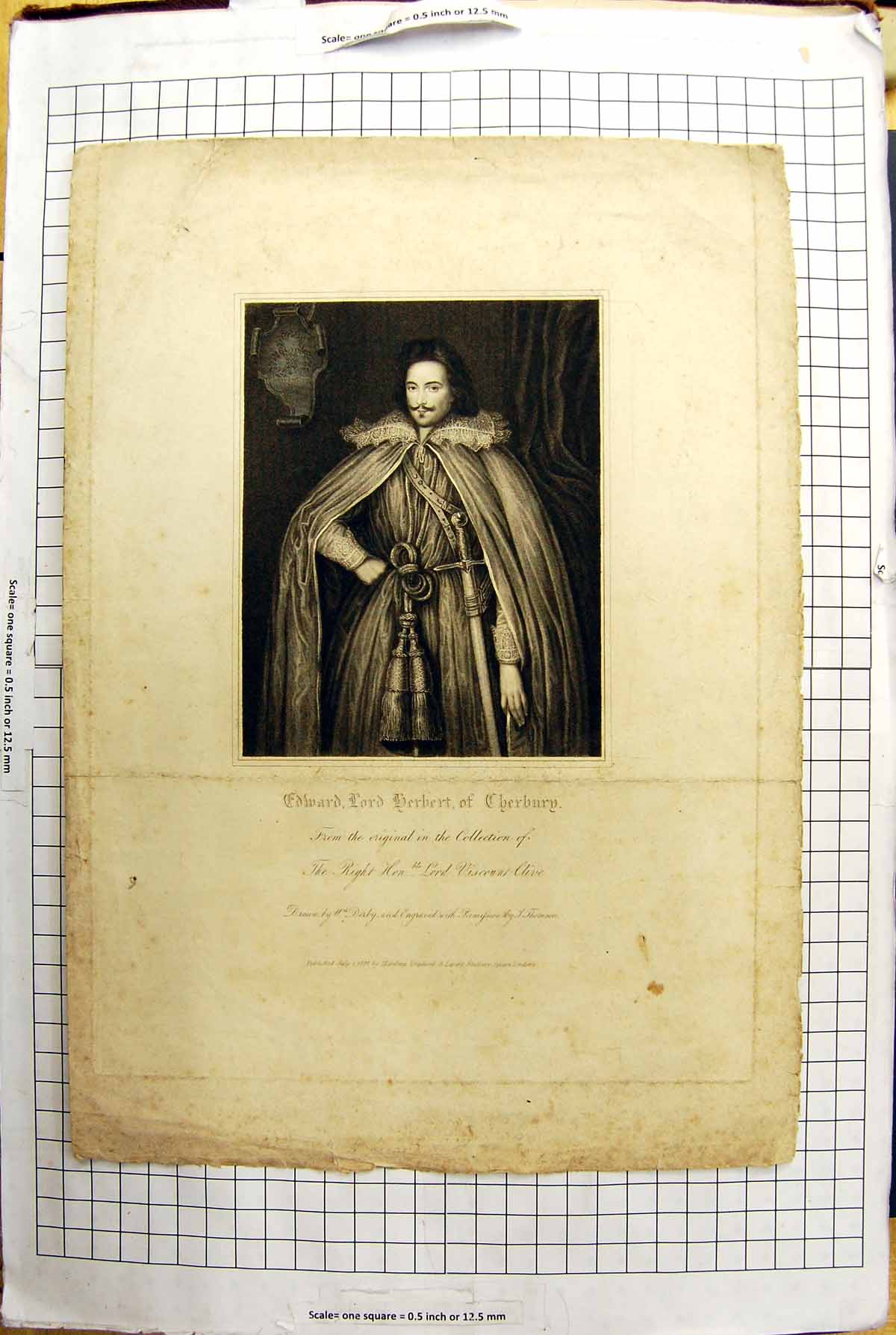 Old Antique Print Engraving Portrait Edward Lord Herbert Cherburg Thomson