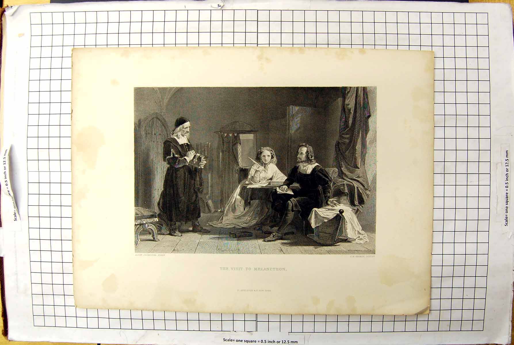Old Antique Print Engraving Visit Melancthon Men Meeting Sharpe Johnston