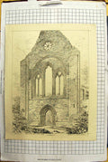 Original Old Antique Print West Front View Valle Crucis Abbey Architecture