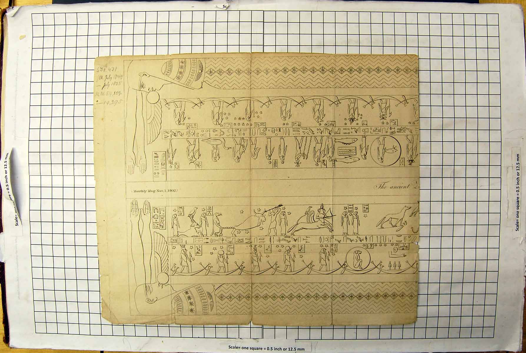 Original Old Antique Print Egyptian Drawings Animals People C1800 19th Century