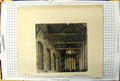 Original Old Antique Print Engraving Interior Building Rafters Architecture