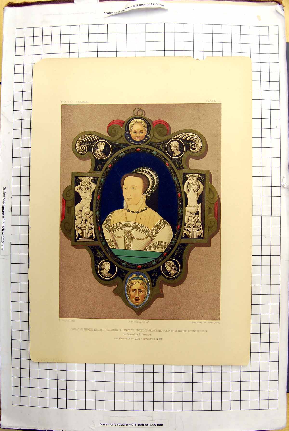 Antique Print Princess Elizabeth Daughter Henry Queen Phillip Spain Seymour
