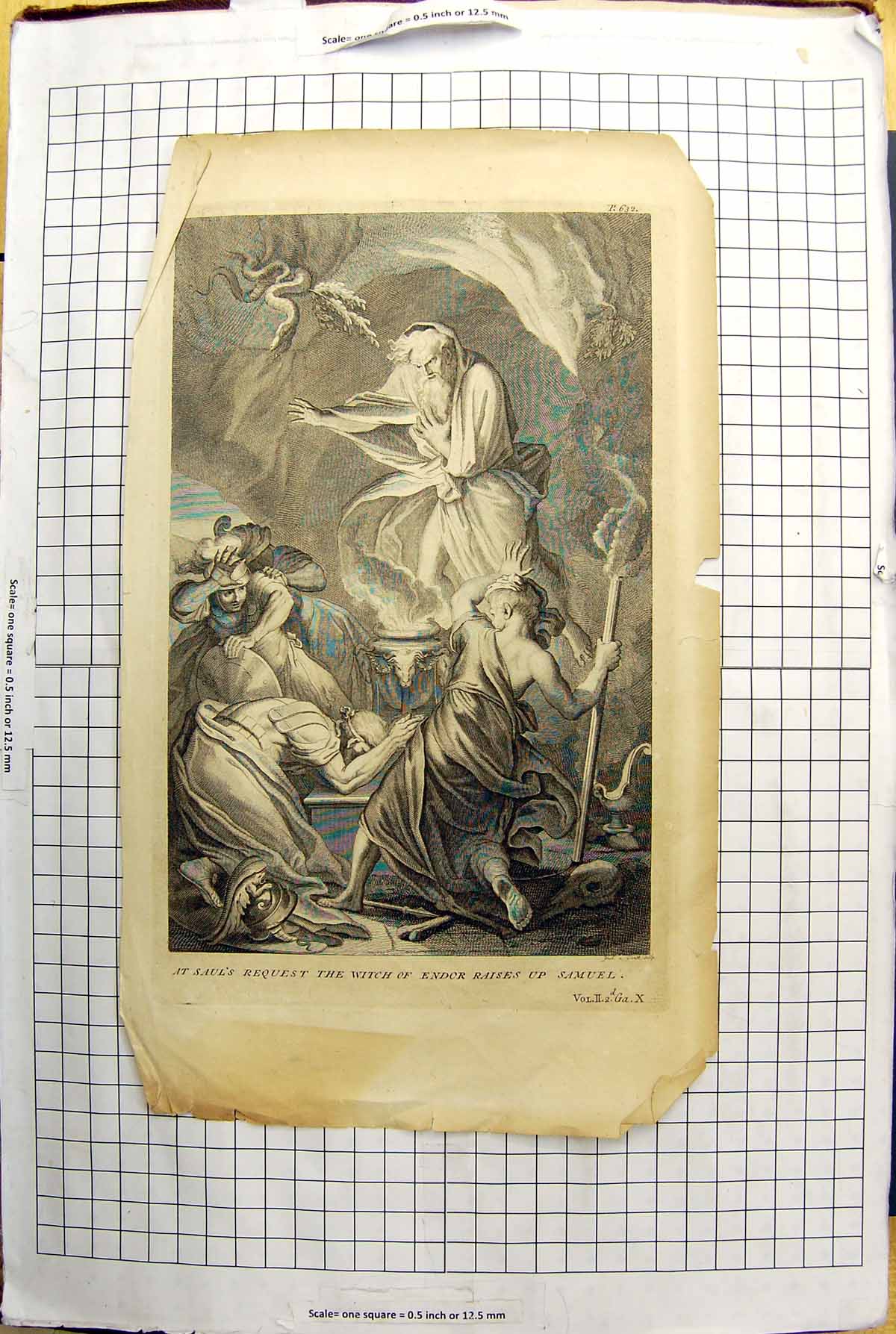 Antique Old Print Engraving Scene Saul'S Request Witch Endor Raises Samuel 19th