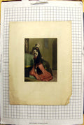 Original Old Antique Print Colour Confession Beautiful Lady Priest Church Scene