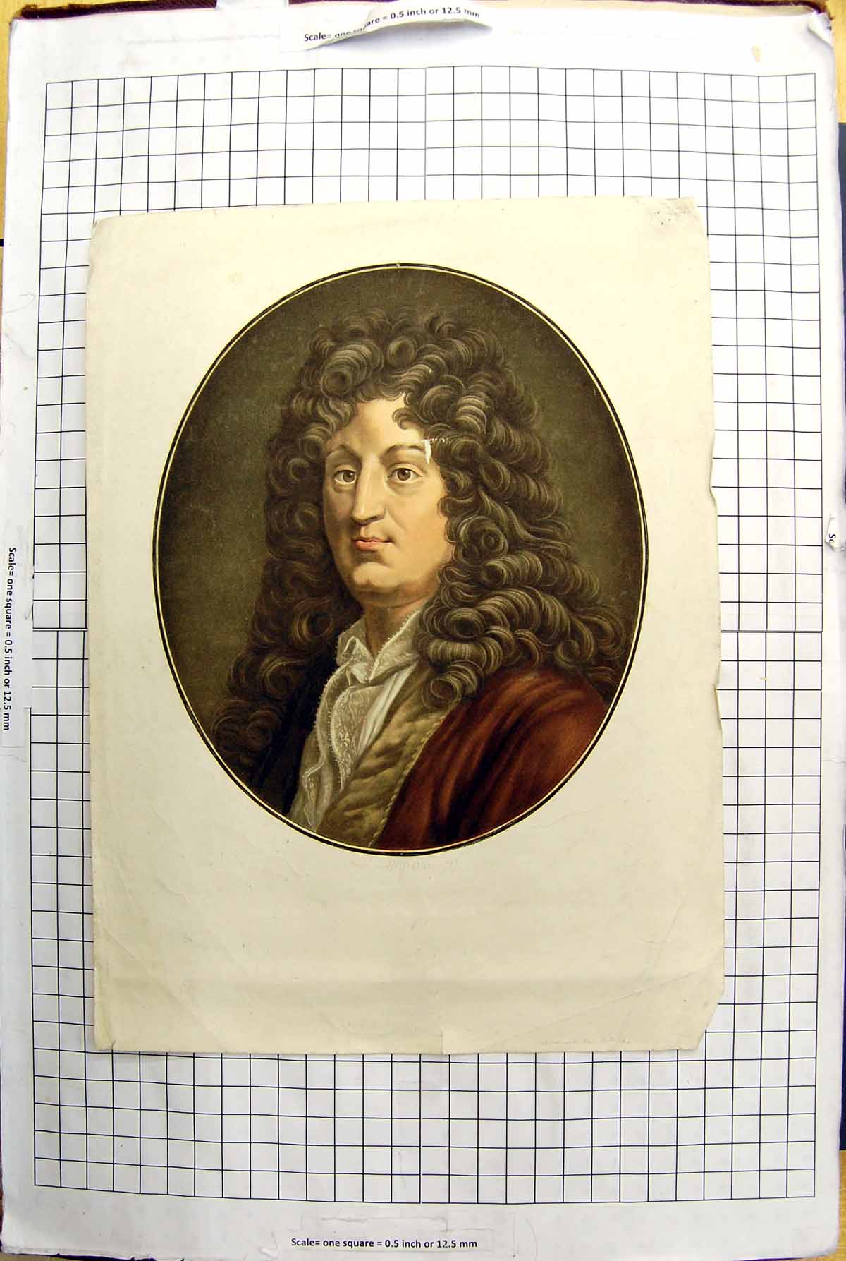 Original Old Antique Print Colour Portrait Man Long Curly Brown Hair 20th