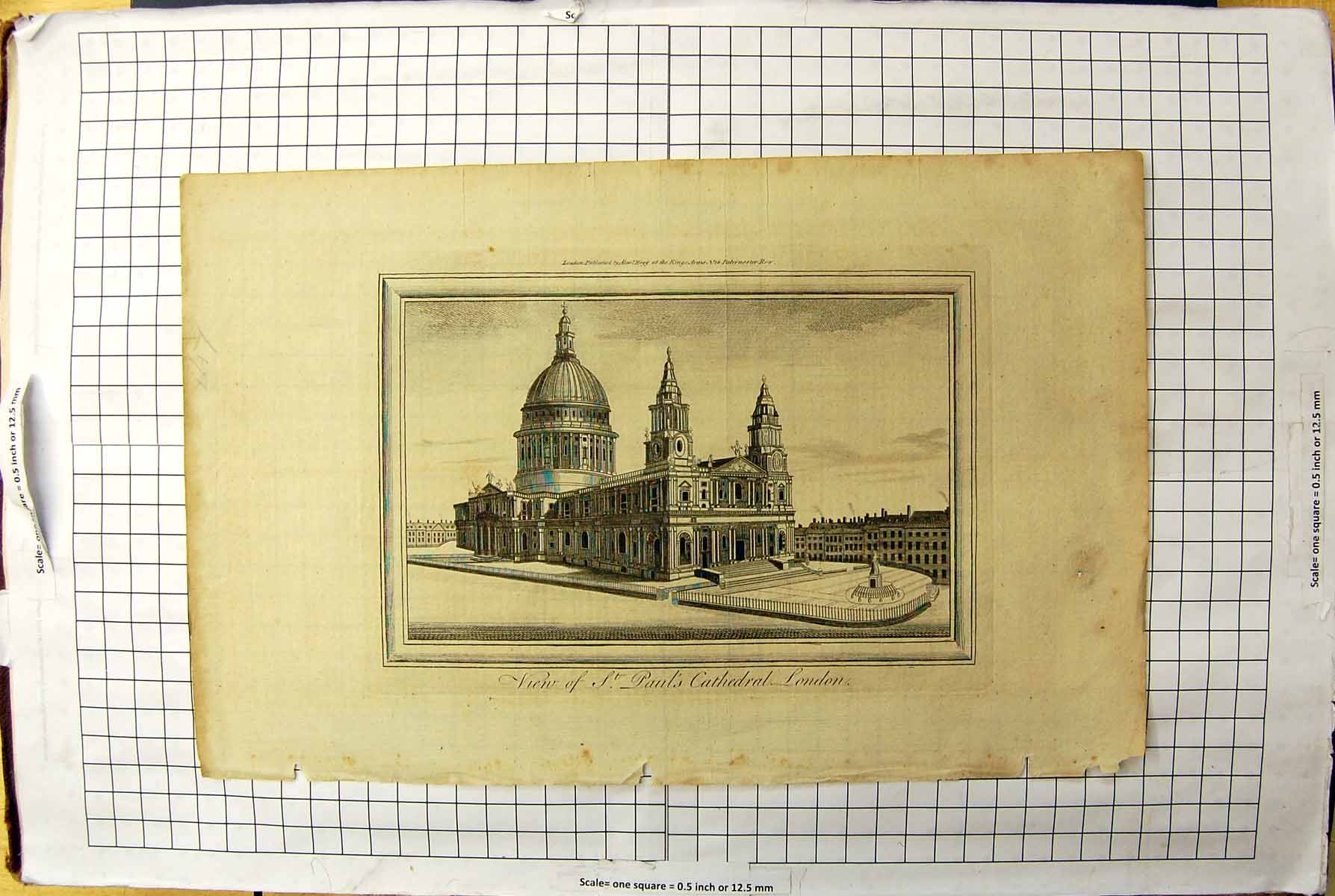 Old Print Engraving View St. Paul'S Cathedral London England Architecture