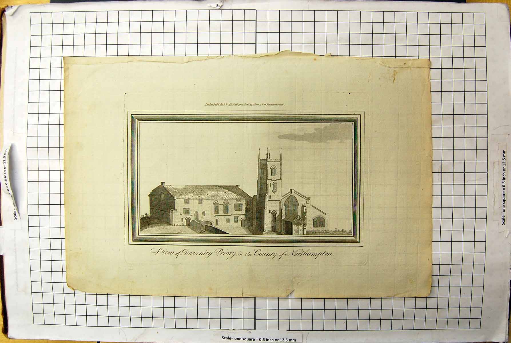 Old Print Engraving View Daventry Priory County Northampton Architecture