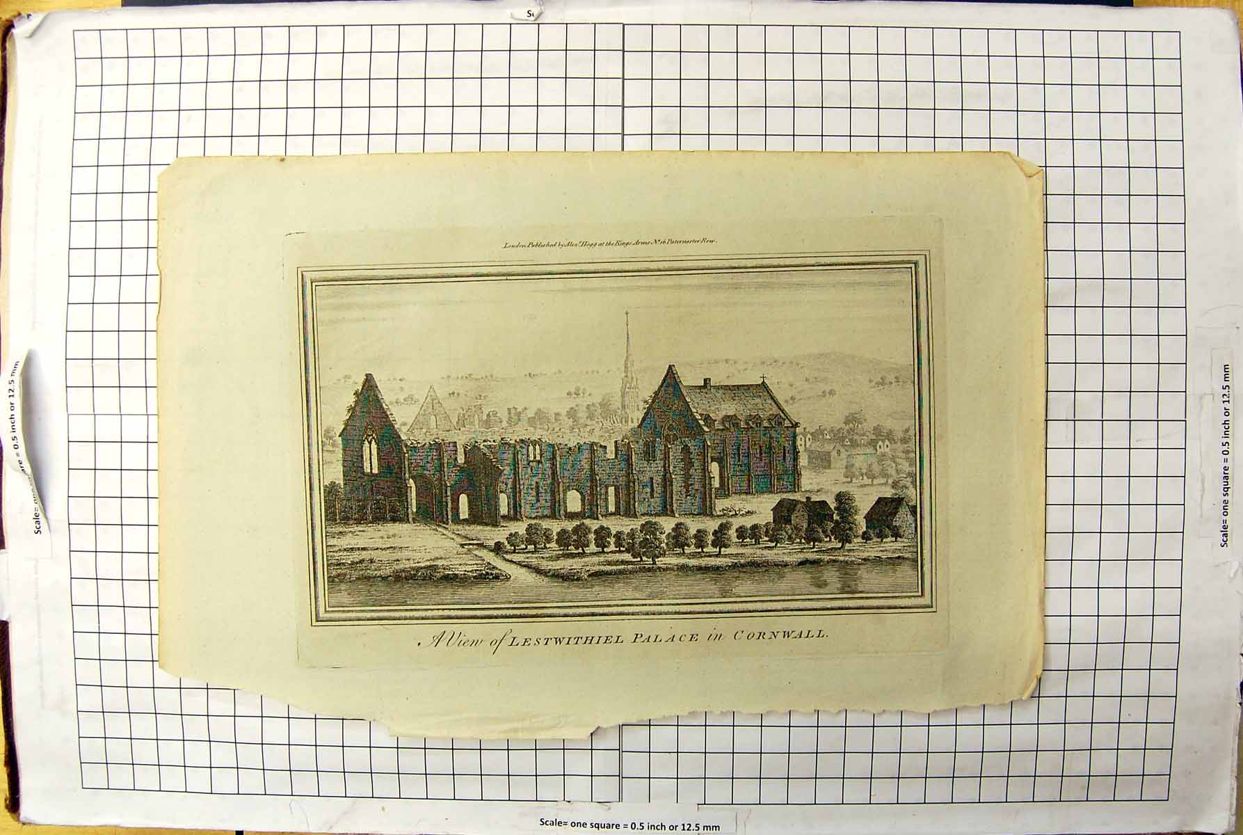 Original Old Antique Print Engraving Ruins Lestwithiel Palace Cornwall England