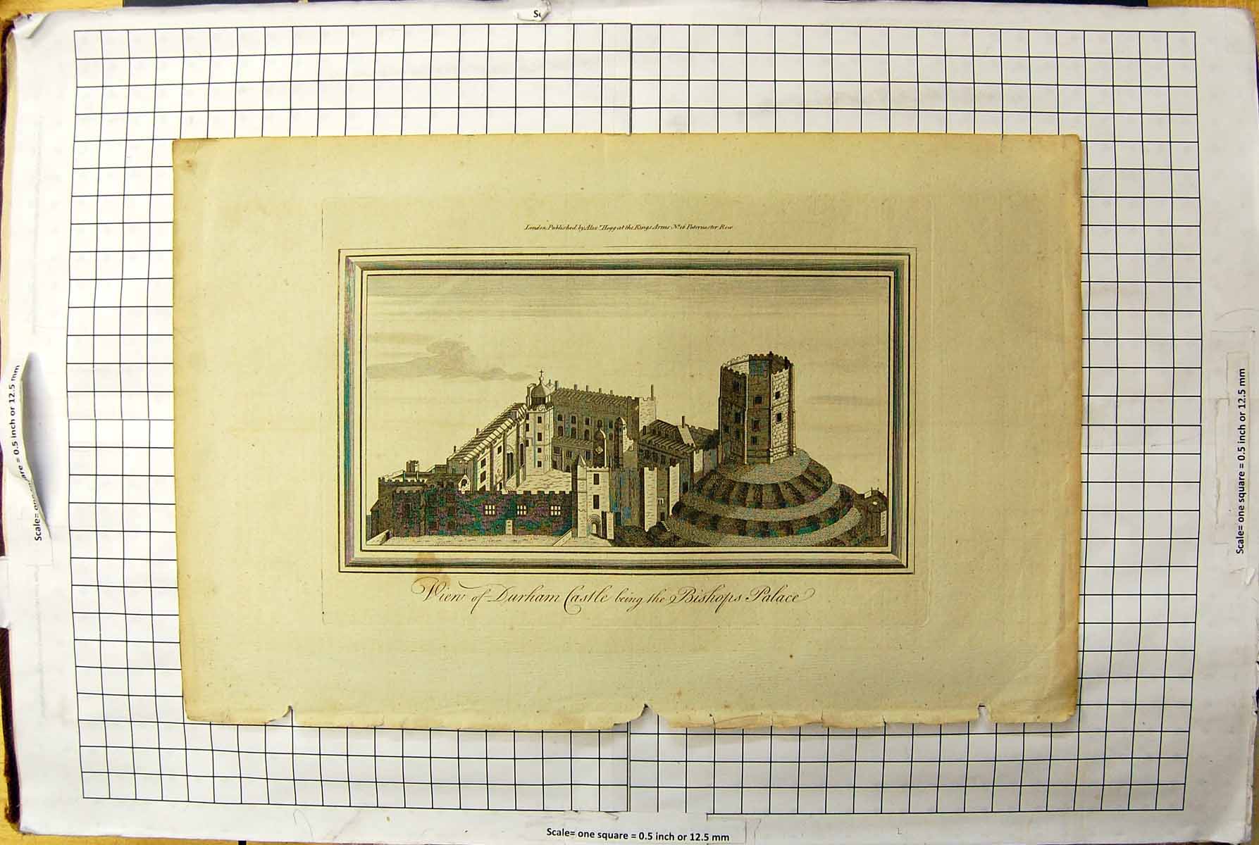 Old Engraving View Durham Castle Bishops Palace England Architecture